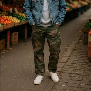 Vintage Woodland Camo Cargo Pants w/ Built-In Belt — Size 33 (W33 x L31)